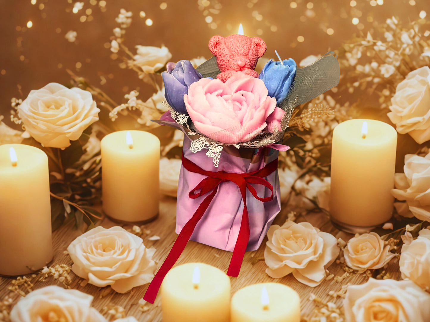 Blossom Pink Bear Candle Bouquet - LC108