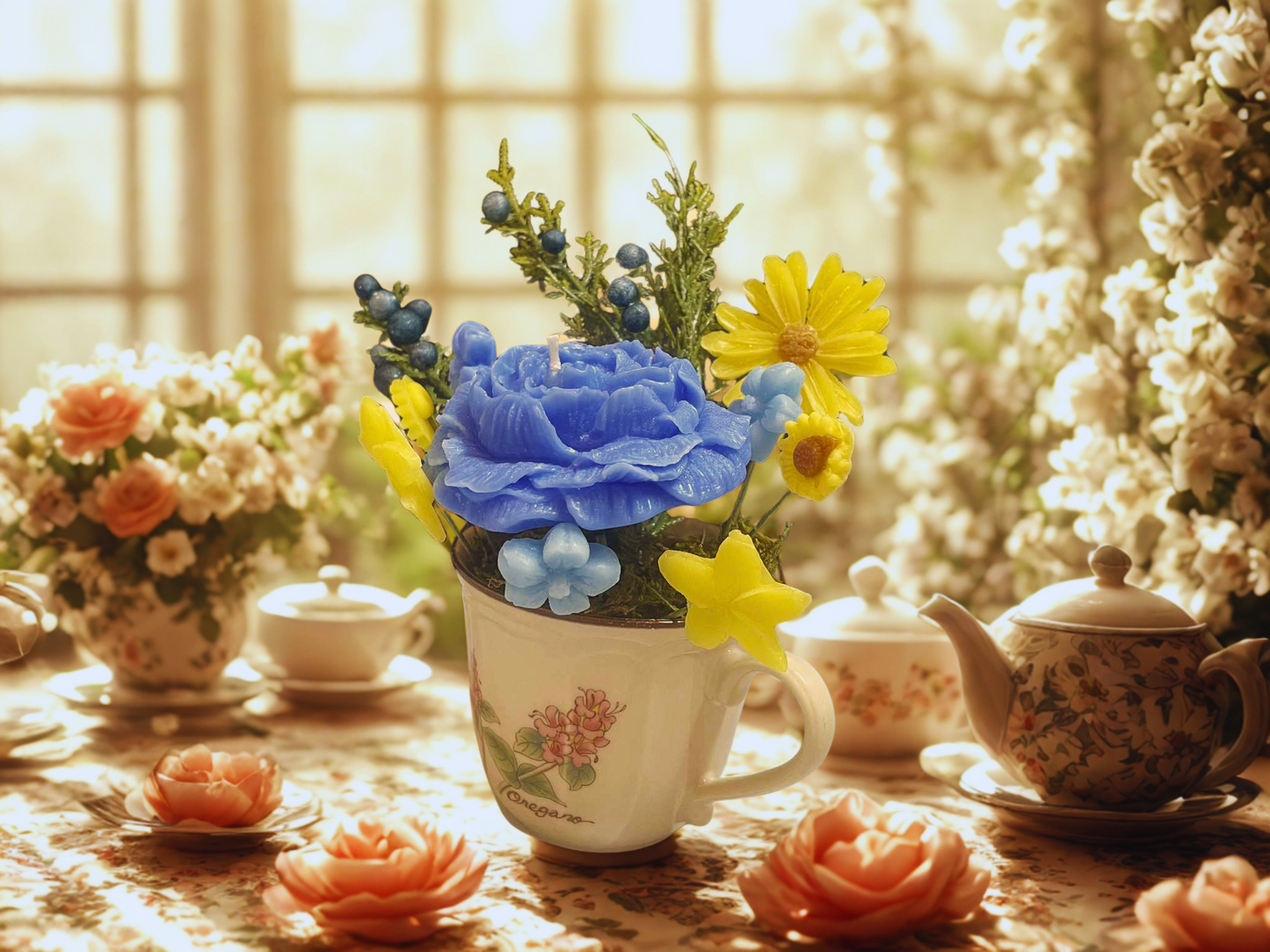 Blue Blossom Teacup Candle -FA106
