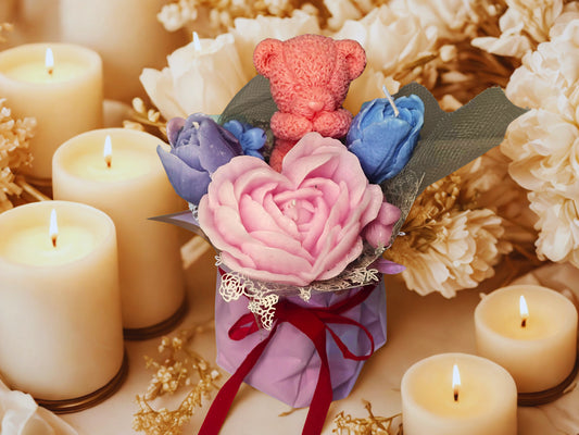 Blossom Pink Bear Candle Bouquet - LC108