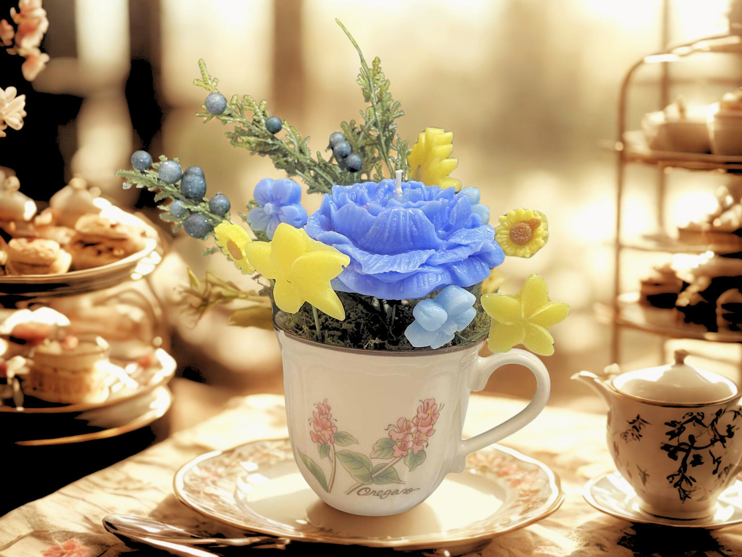 Blue Blossom Teacup Candle -FA106